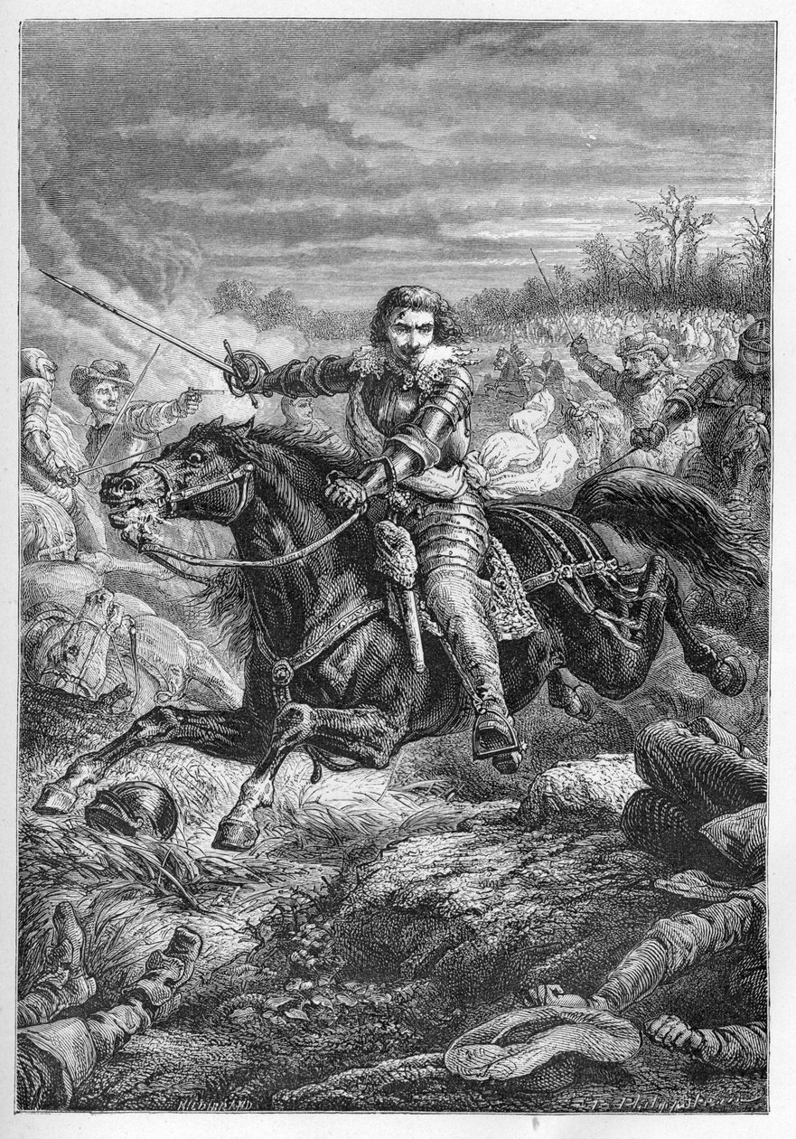 Duca Enrico II di Montmorency (1595-1632) alla battaglia di Castelnaudary nel 1632 - Duca di Montmorency. Combattimento a Castelnaudary - incisione da “L