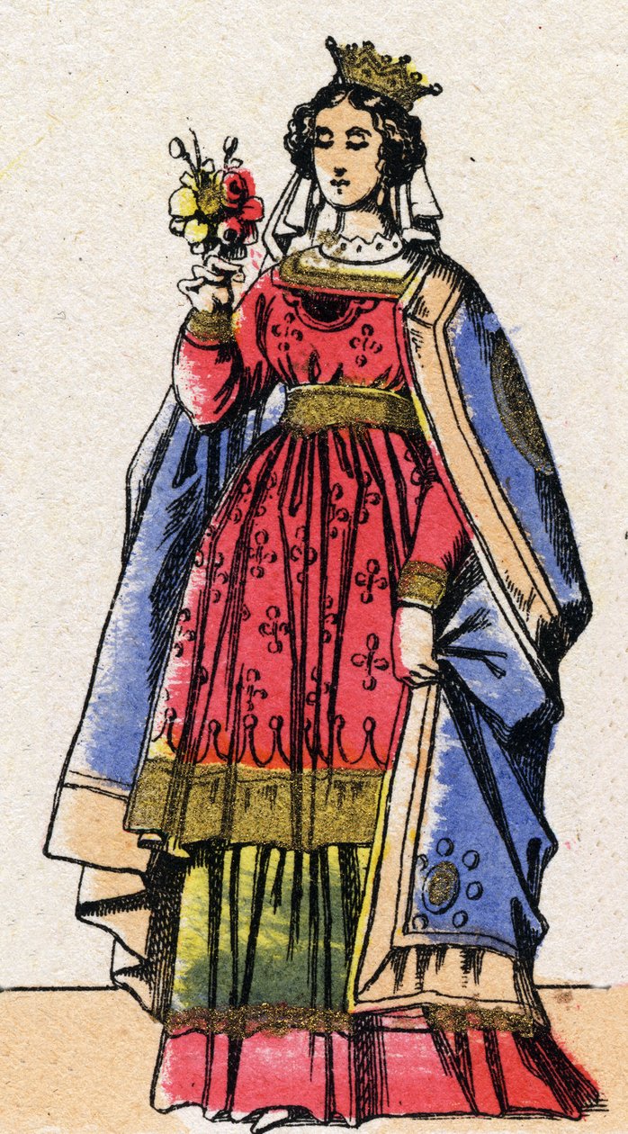 Dinastia capetingia: Ritratto di Adele o Alix o Alice di Champagne (1140-1206), Regina di Francia moglie di Luigi VII detto il Giovane (1120-1180). Immagine di Epinal della fine del XIX secolo. Collezione privata. da French School