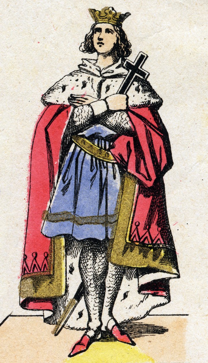 Dinastia dei Capetingi: Ritratto di Luigi IX di Francia (1214-1270) re dei Franchi dal 1226 al 1270. Immagine di Epinal della fine del XIX secolo. Collezione privata. da French School
