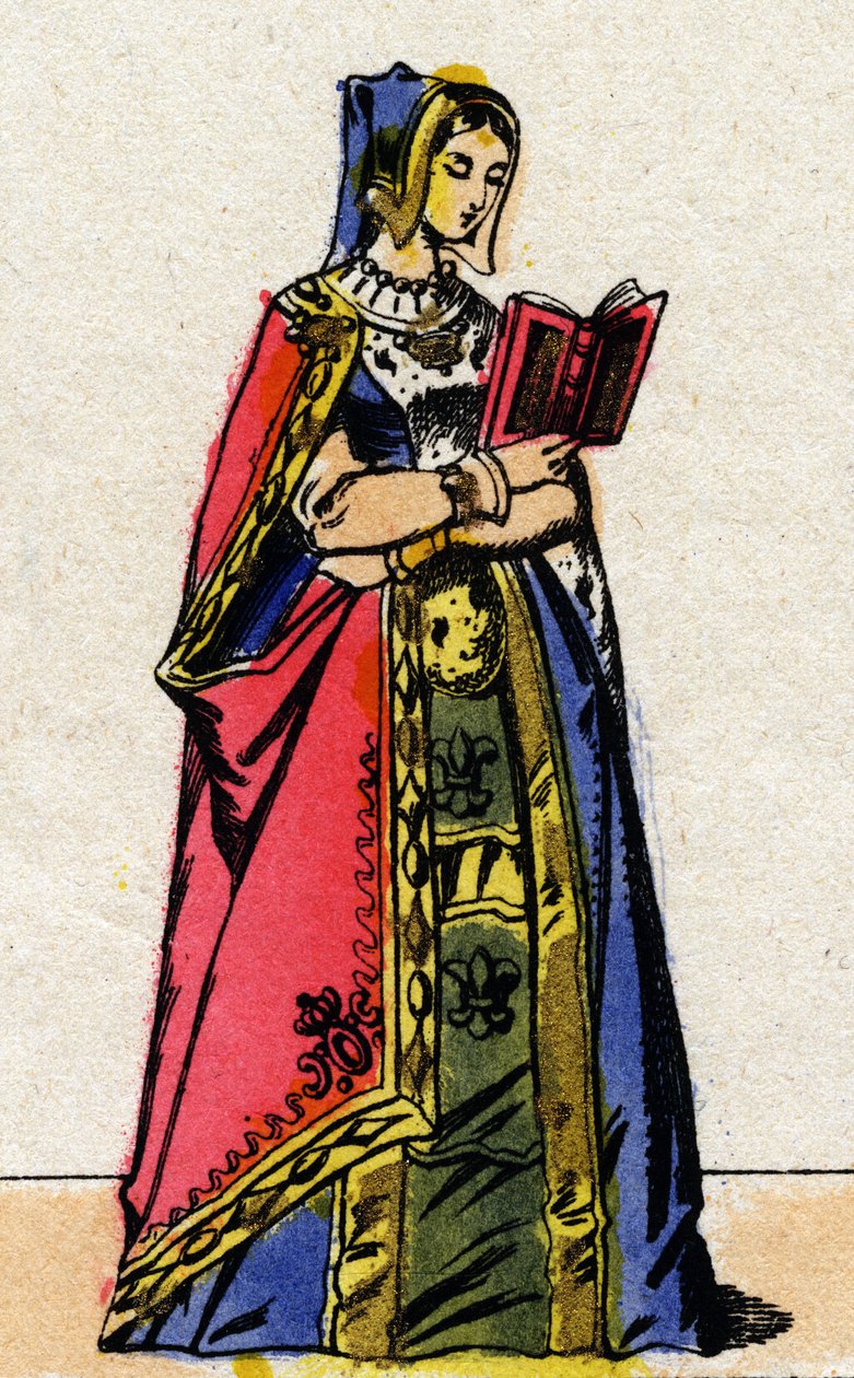 Ritratto di Anna di Bretagna (1477-1514), Regina di Francia, moglie di Carlo VIII (1470-1498). Immagine di Epinal della fine del XIX secolo. Collezione privata da French School
