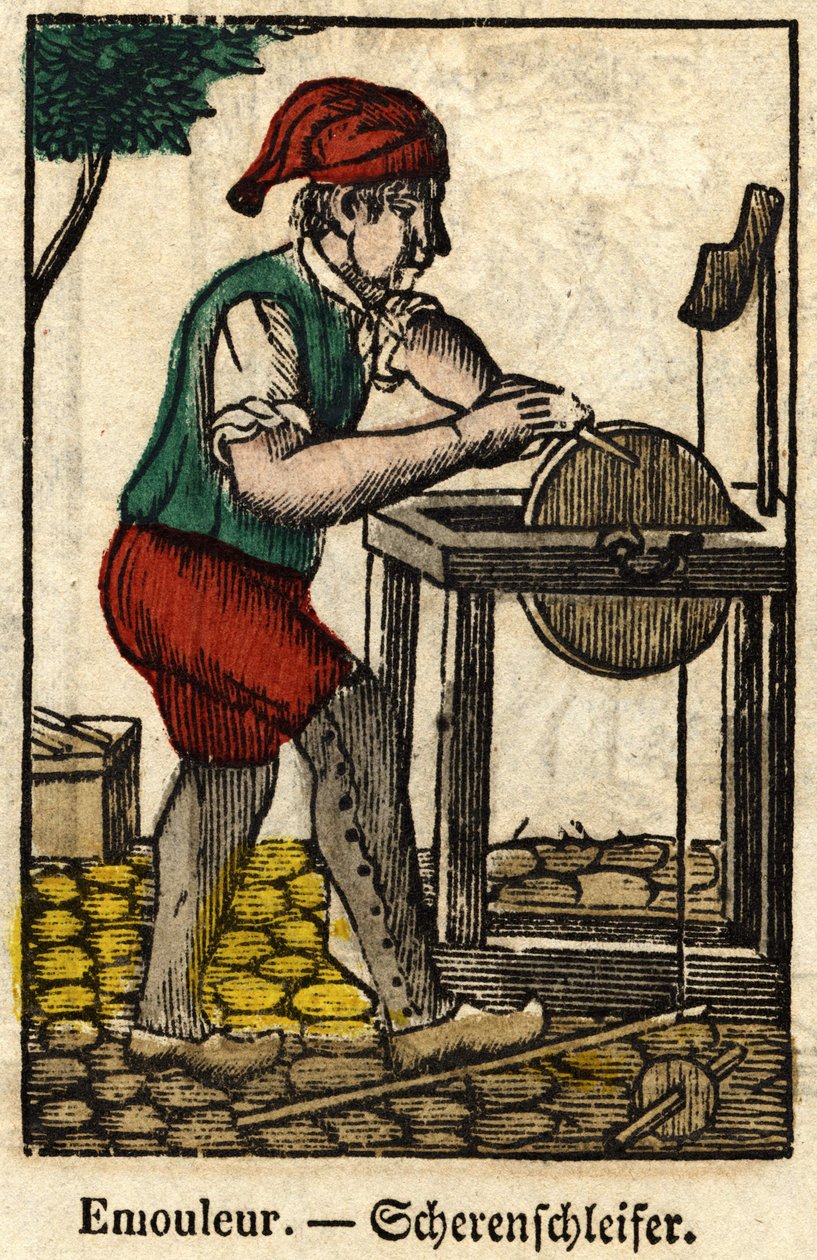 Affilatore; Serie sui mestieri, immagine di Epinal del XIX secolo da French School