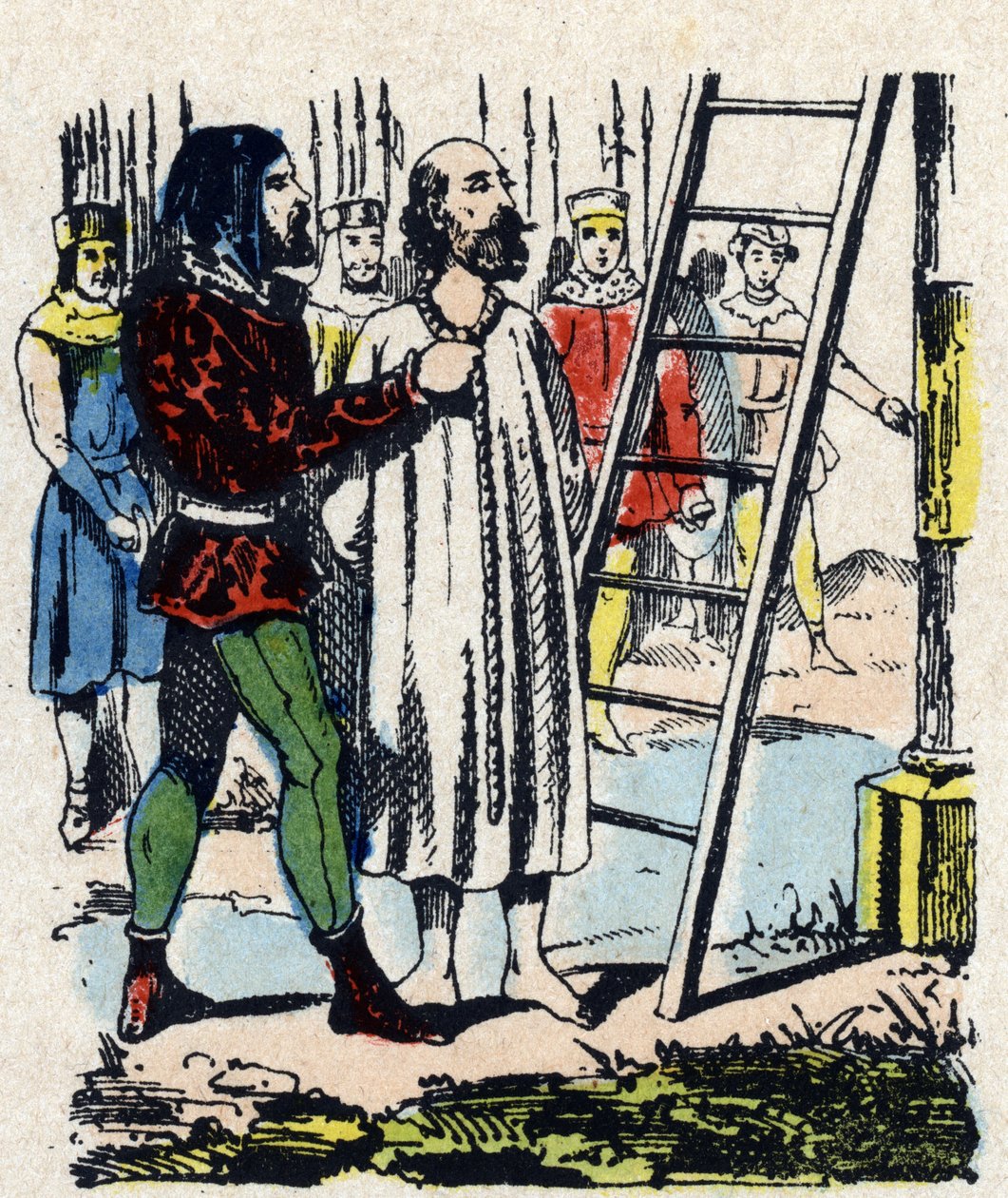 Enguerrand de Marigny (1260-1315) condannato da una commissione riunita a Vincennes, fu impiccato nel patibolo di Montfaucon che aveva eretto - Quando Filippo IV muore, il suo ministro impopolare, Enguerrand de Marigny, è accusato (ingiustamente) di vari c da French School