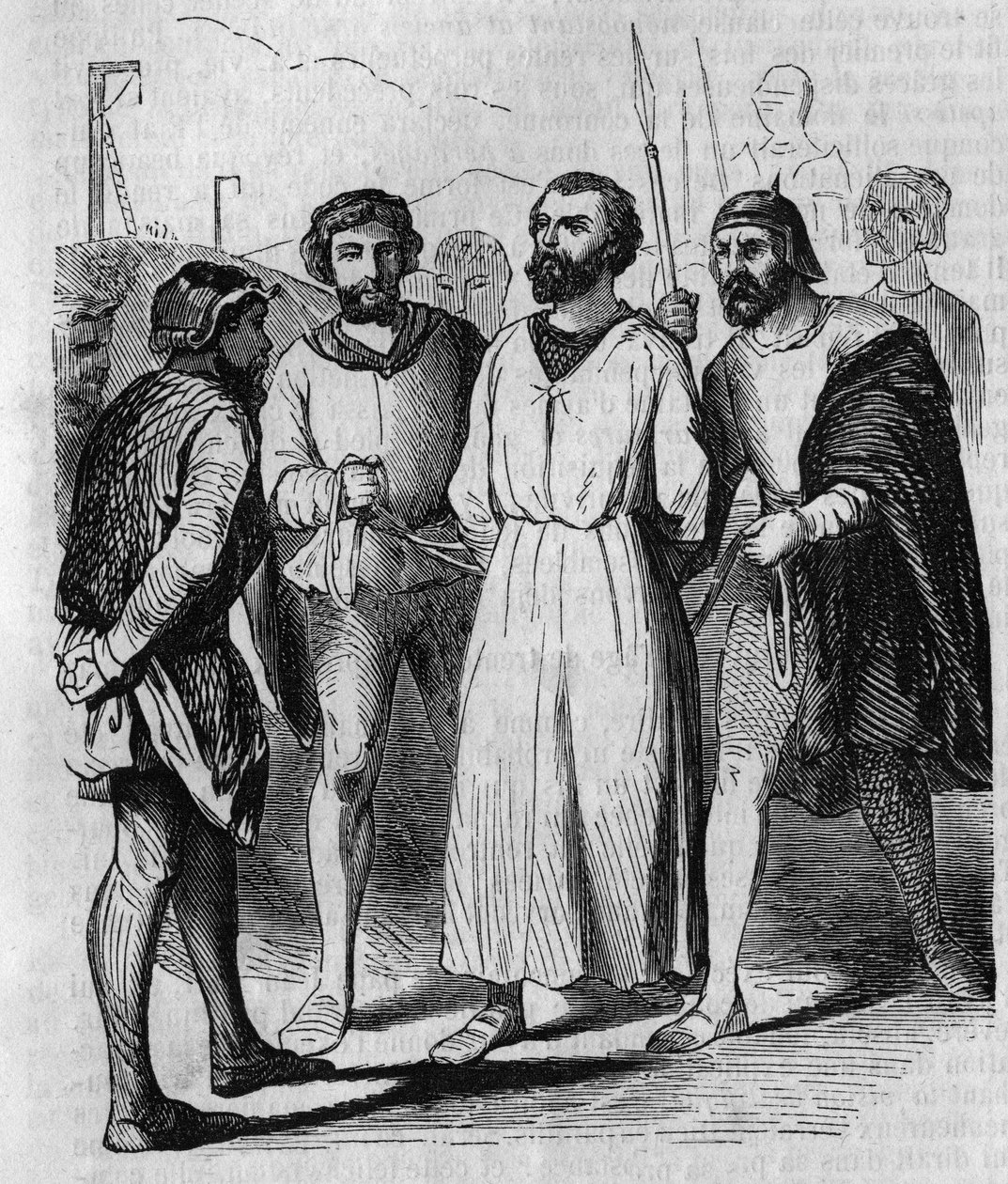 Enguerrand de Marigny ciambellano e ministro del re Filippo IV il Bello marcia verso la tortura nel 1315. Incisione del XIX secolo. da French School