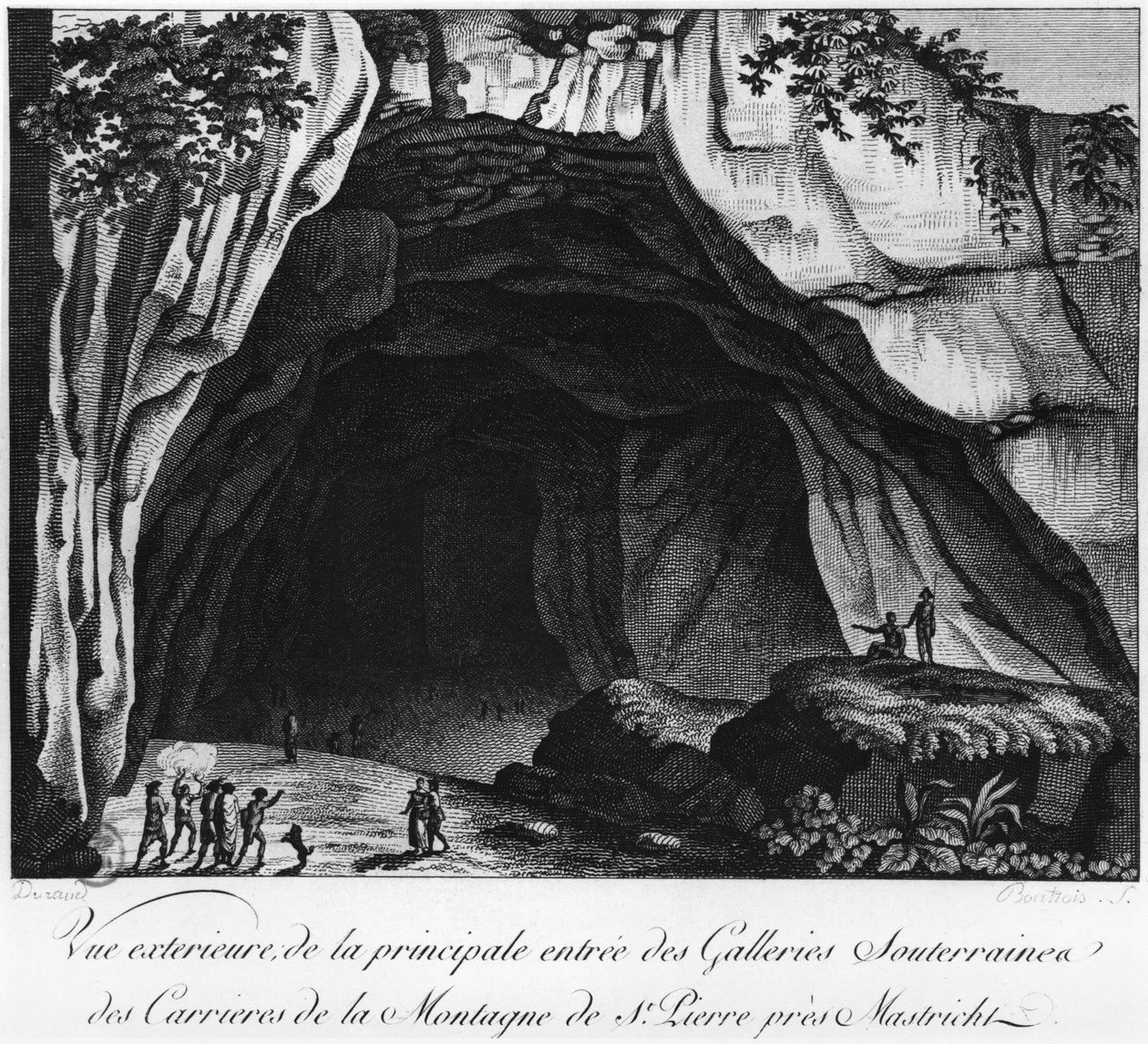 Ingresso delle cave sotterranee, illustrazione da Histoire naturelle de la Montagne Saint-Pierre de Maastricht di Barthelemy Faujas de Saint Fond (1743-1819) 1799 da French School
