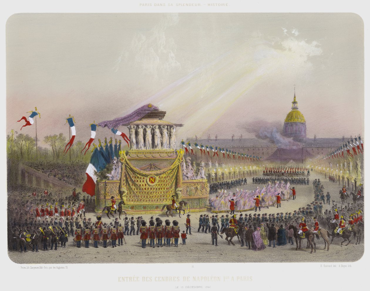 Entrata dei Cendri di Napoleone 1er a Parigi, il 15 dicembre 1840 (litografia a colori) da French School