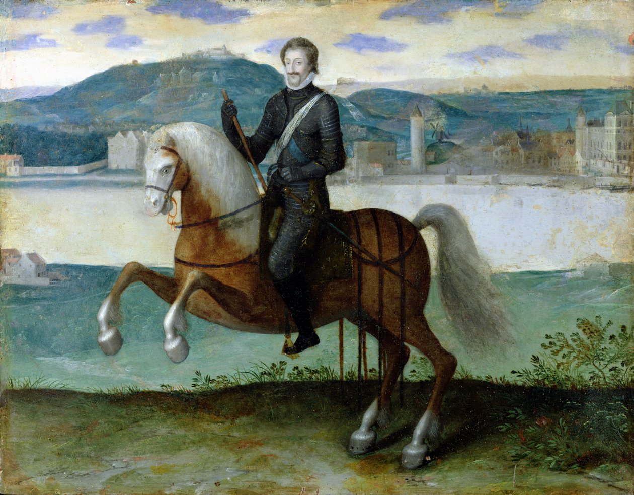 Ritratto Equestre di Enrico IV (1553-1610) Re di Francia, davanti alle mura di Parigi, 1594 da French School