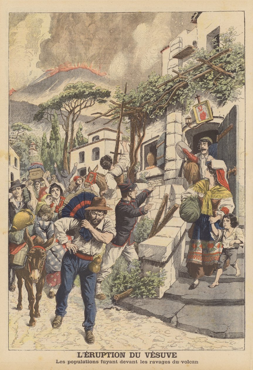 Eruzione del Vesuvio (litografia a colori) da French School