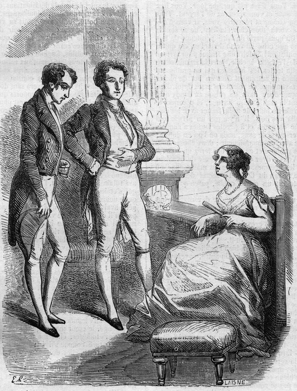Eugène de Rastignac presentato a Madame de Nucingen dal Marchese di Adjuda. Incisione metà XIX secolo. Illustrazione per "Il padre Goriot" di Honoré de Balzac (1799-1850) da French School