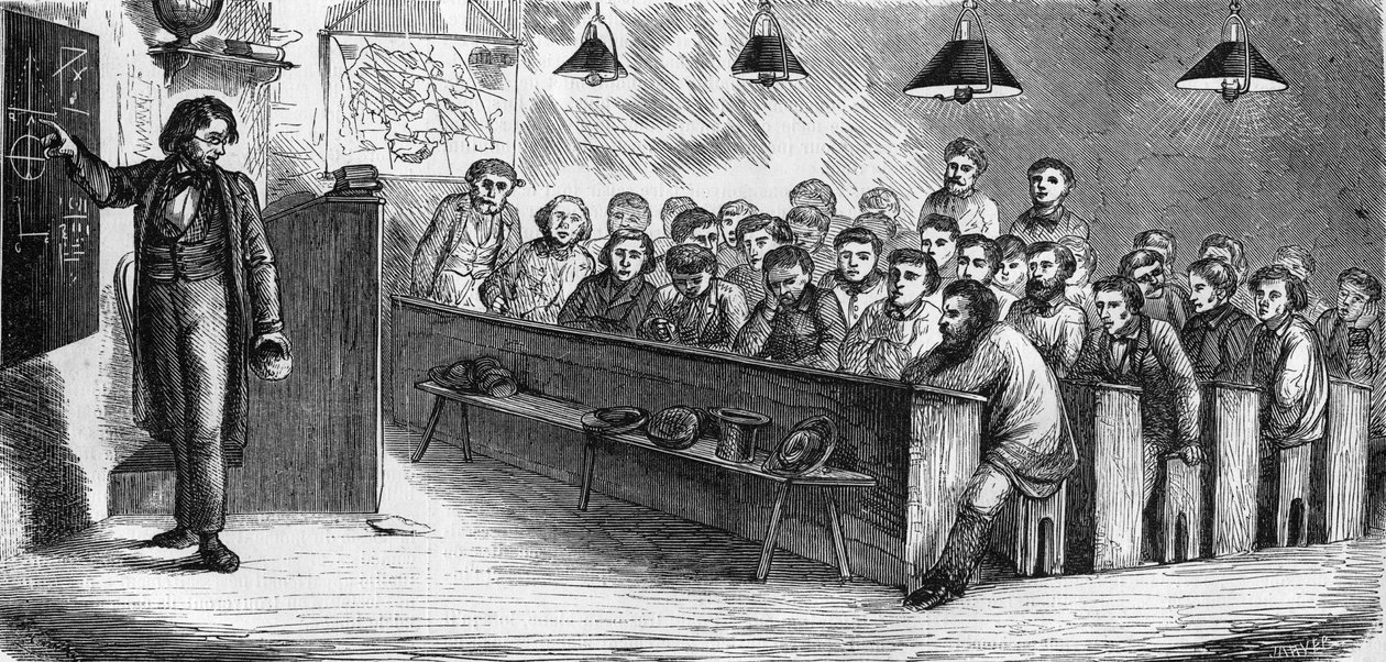Lezione serale in una scuola pubblica per adulti a Parigi nel 1858 da French School