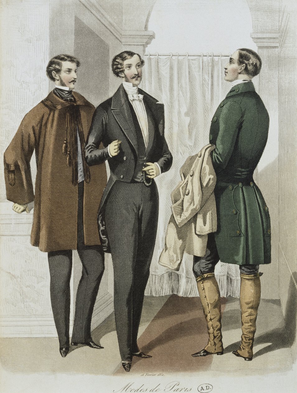 Abito da sera, illustrazione da Le Journal des Tailleurs, 16 febbraio 1851 (incisione a colori) da French School