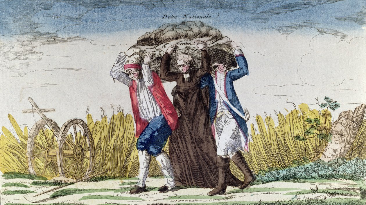Tutti portano il peso delle tasse e del debito nazionale, c.1789 da French School