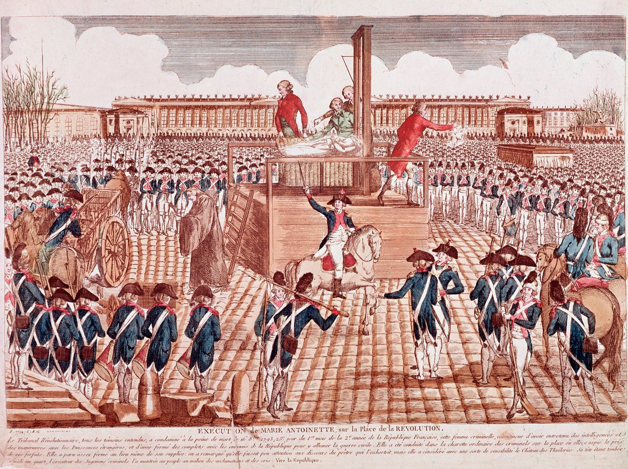 Esecuzione di Maria Antonietta, Regina di Francia, Place de la Révolution, Parigi, 16 ottobre 1793 (incisione) da French School