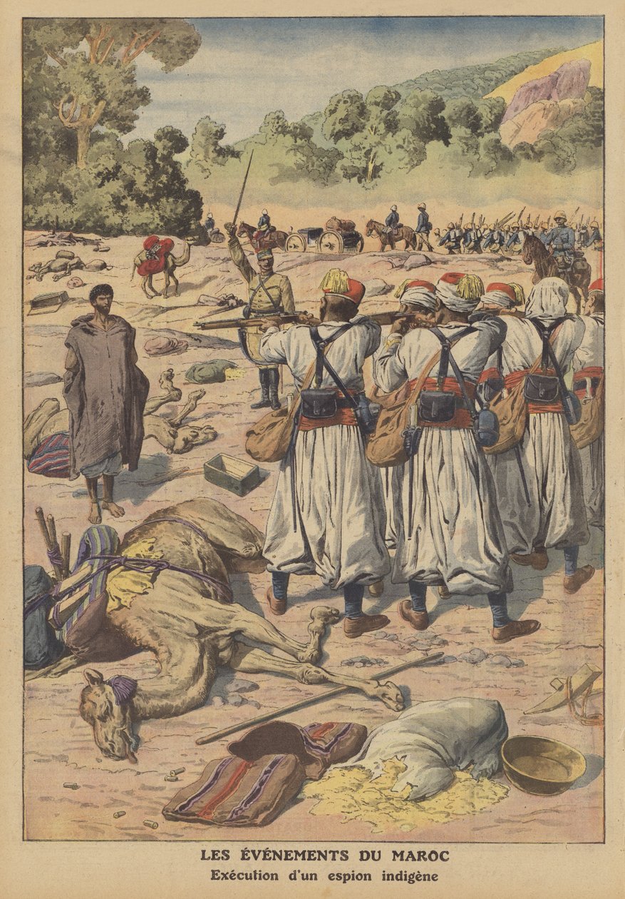 Esecuzione di una spia indigena in Marocco (litografia a colori) da French School