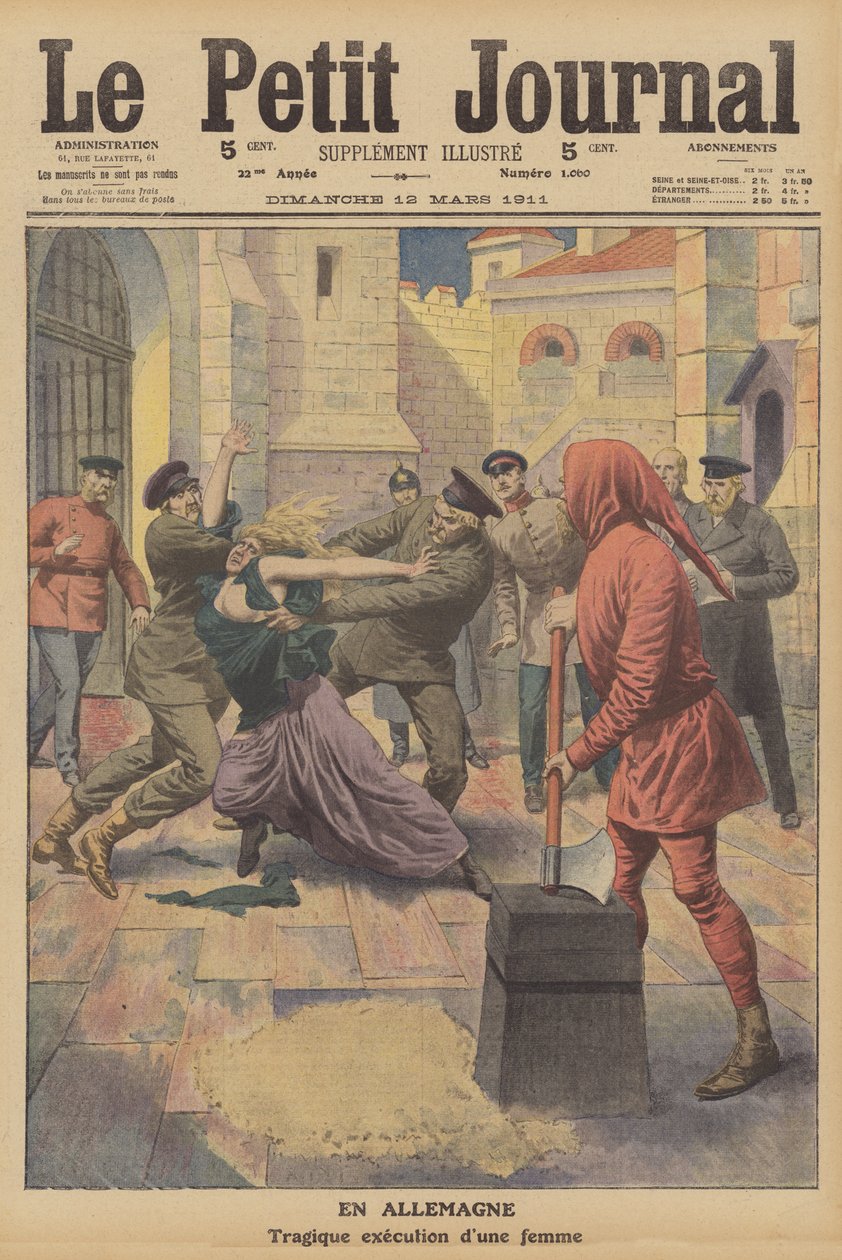 Esecuzione di una donna nella prigione di Insterburg, Germania (litografia a colori) da French School