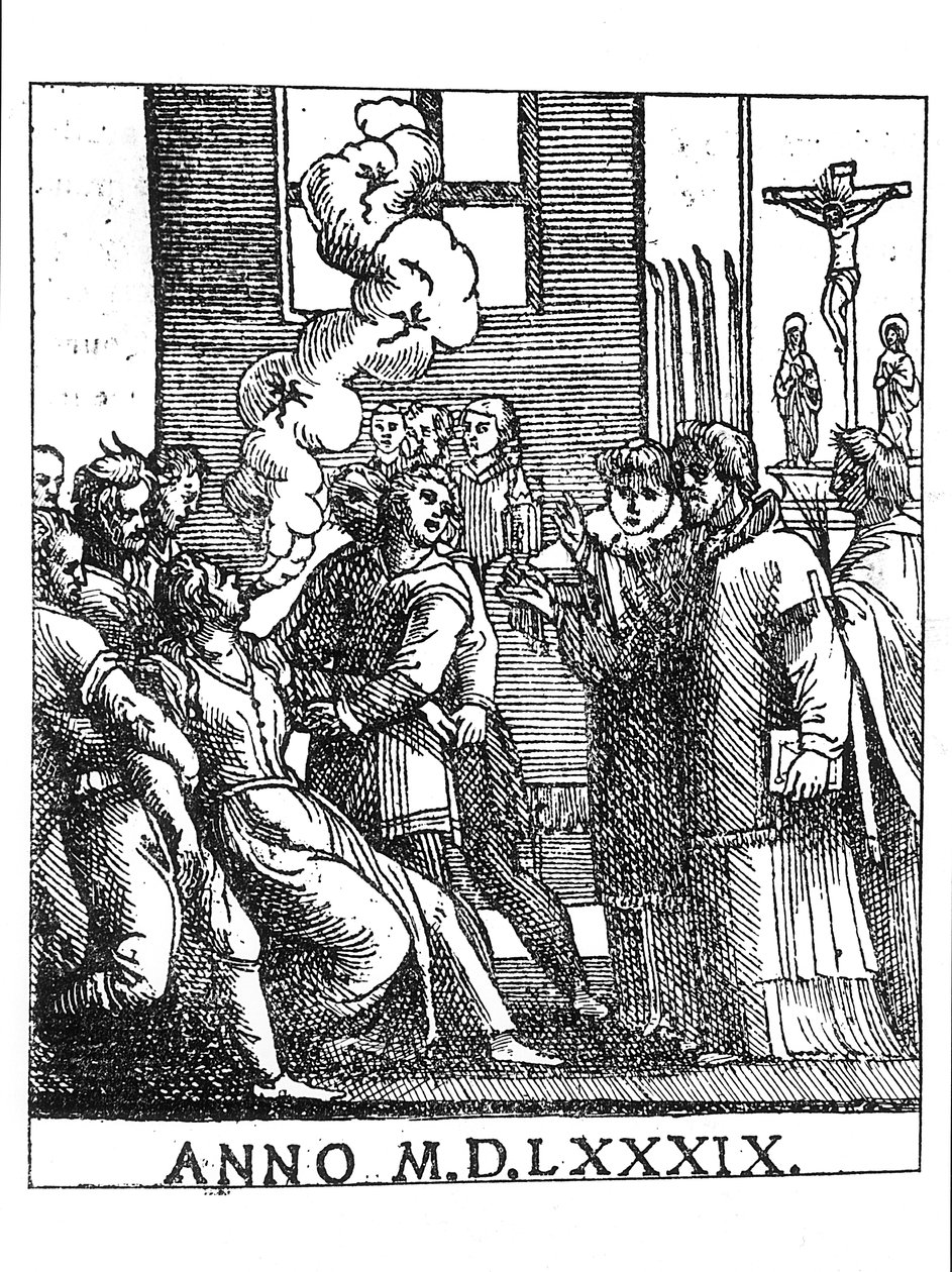 Scena di esorcismo nel 1589 da French School