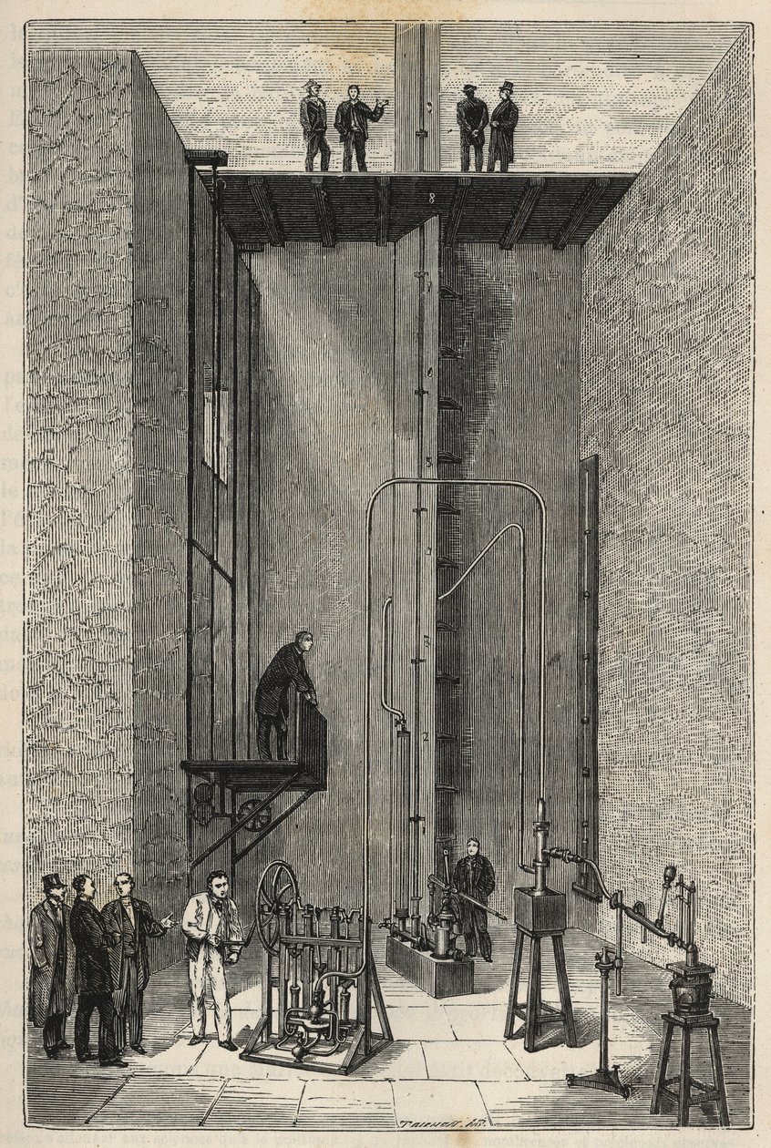 Esperimento di Henri Victor Regnault (1810 - 1878) - Henri-Victor Regnault al Collège de France - Incisione in "Sciences put at the door of everyone - physics and chemistry" di Alexis Clerc. Fine XIX secolo. Collezione privata. da French School
