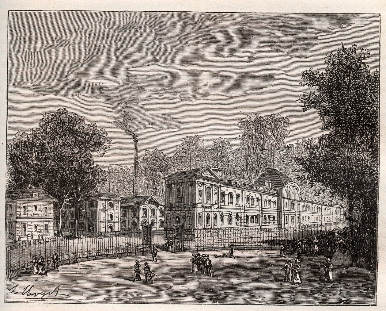 Vista esterna della Fabbrica Imperiale di Porcellane di Sèvres, costruita nel parco di Saint Cloud secondo i piani dell