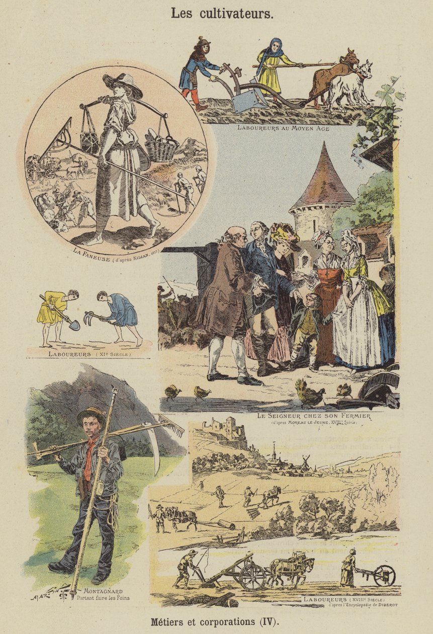 Agricoltori (litografia a colori) da French School