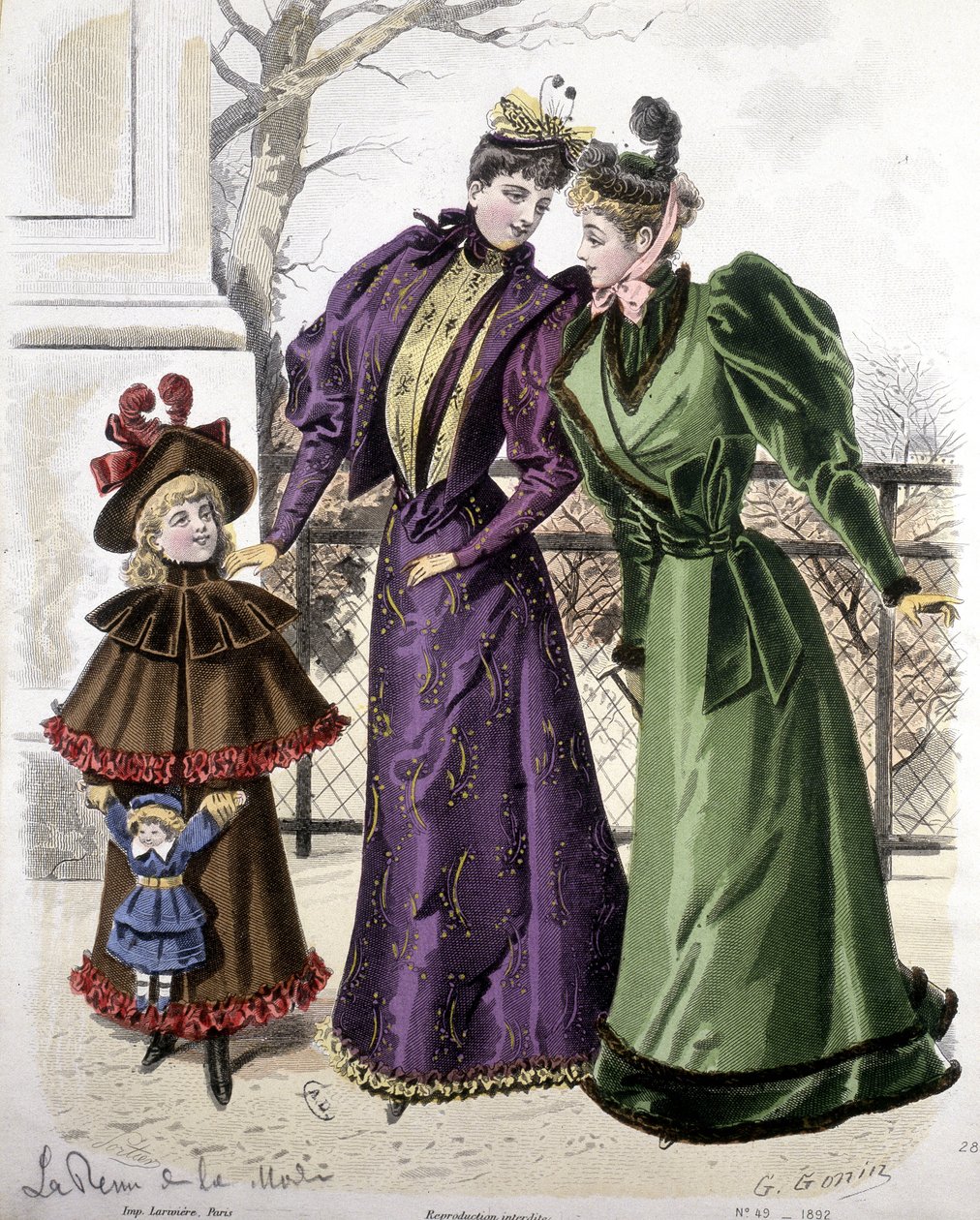 Moda: 2 donne e una ragazza con una bambola. 1892 da French School