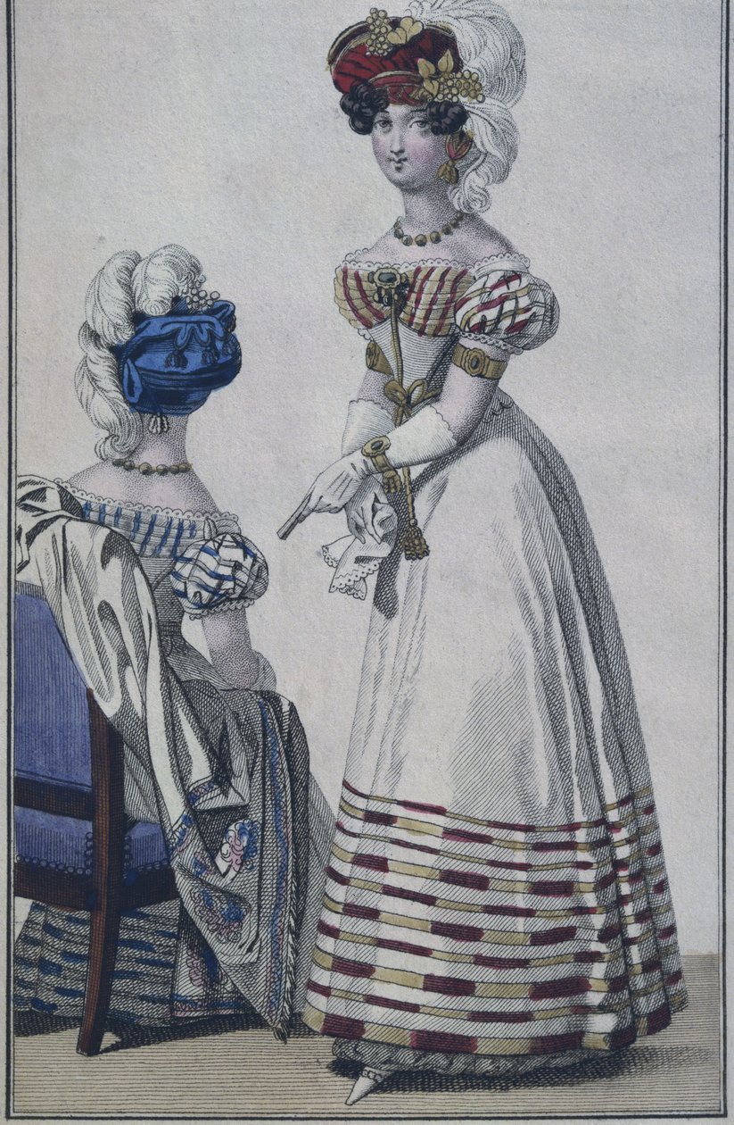 Tavola di moda, Parigi, illustrazione da Le Petit Courrier des Dames, c.1820 (incisione a colori) da French School