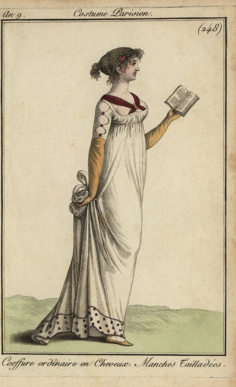 Donna alla moda che legge un libro da French School