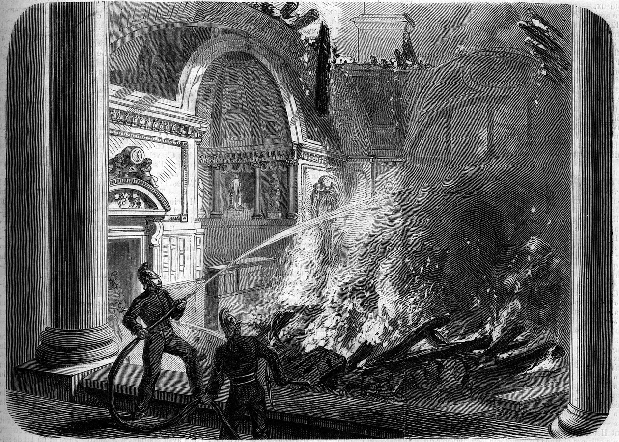 Incendio della camera del Senato, Palais du Luxembourg, Parigi, 27 ottobre da French School