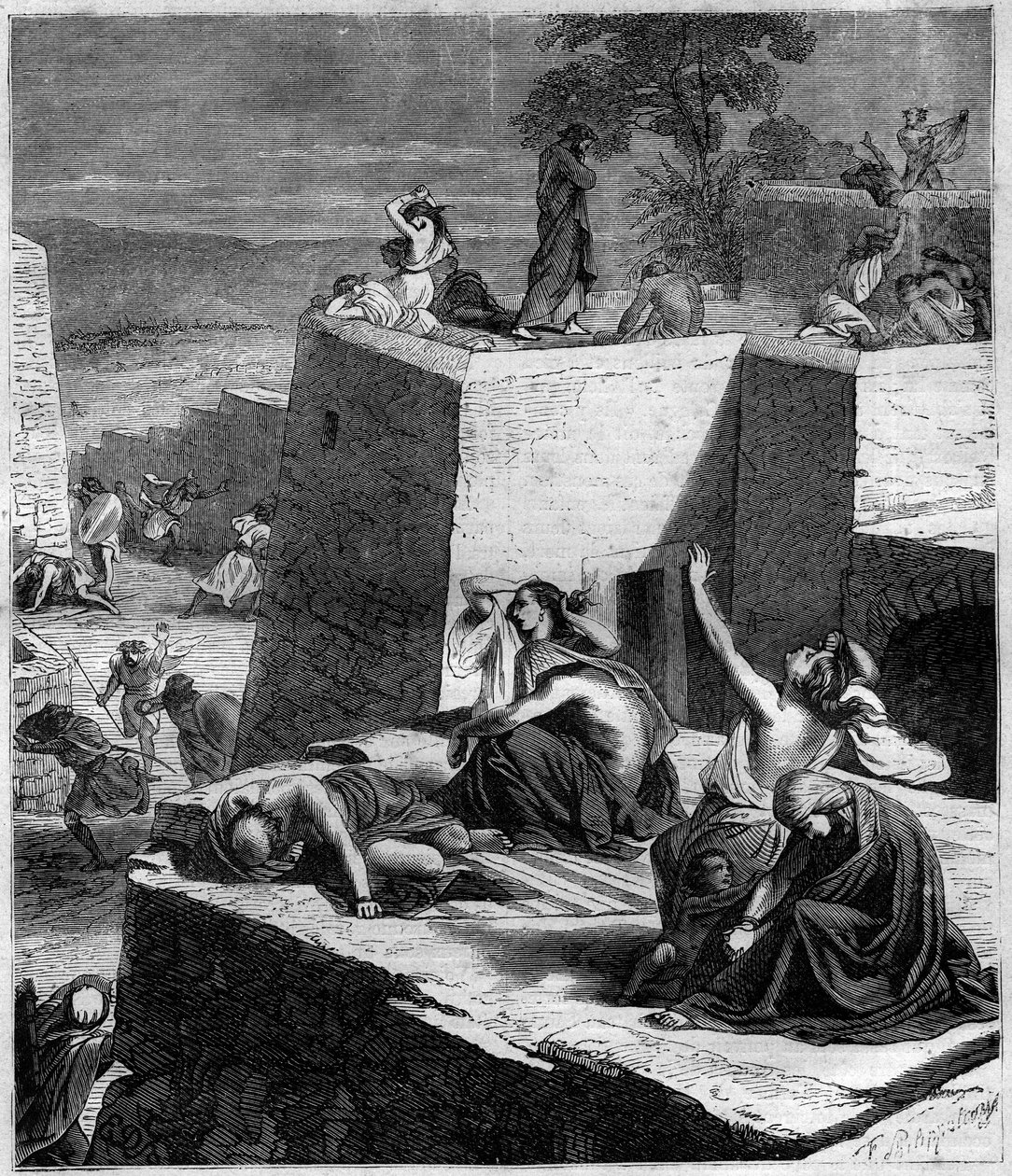 Prima Crociata (1096-1099): Le Crociate tedesche schiacciano gli ungheresi e incendiano le città. Incisione in 