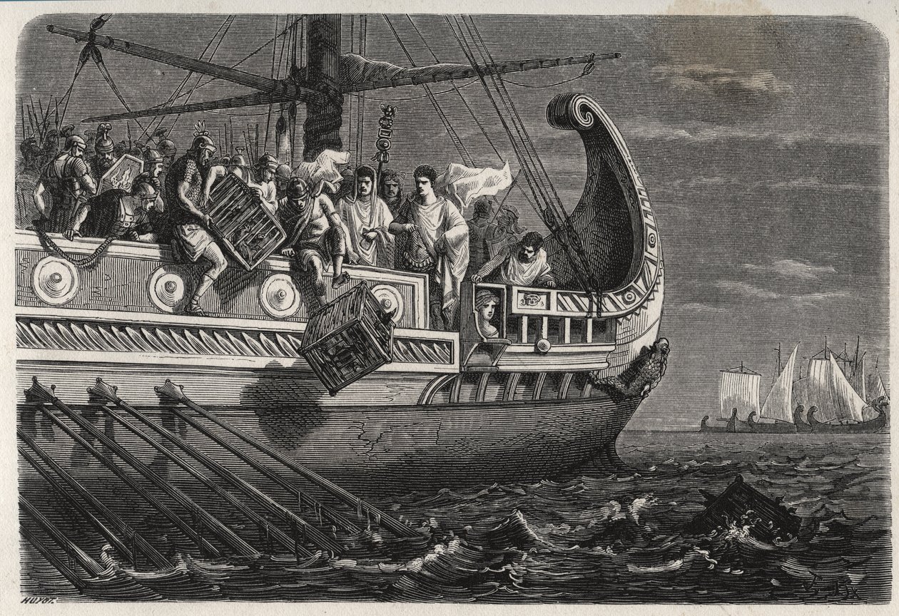 Prima guerra punica - Publio Claudio Appio Pulcro (morto intorno al 240 a.C.) prima della battaglia di Drepanum (249 a.C.) getta i polli sacri in mare da French School