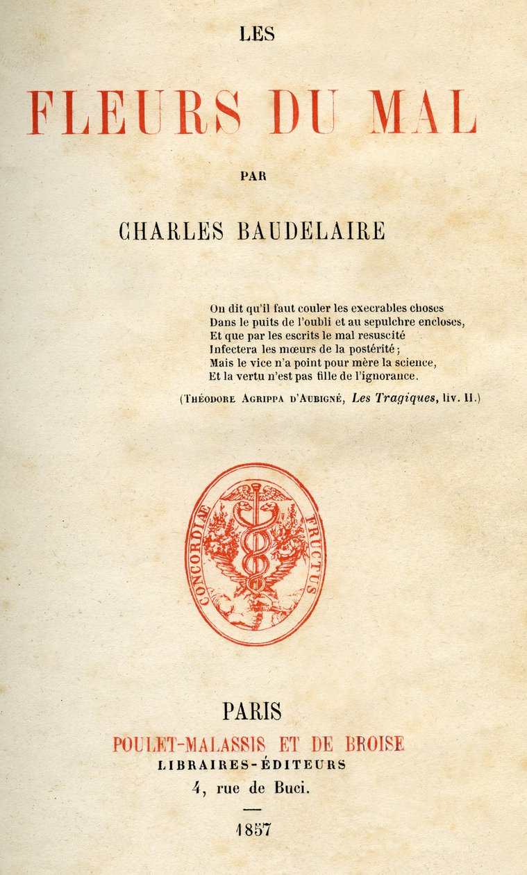 Prima edizione di Les Fleurs du Mal di Charles Baudelaire da French School