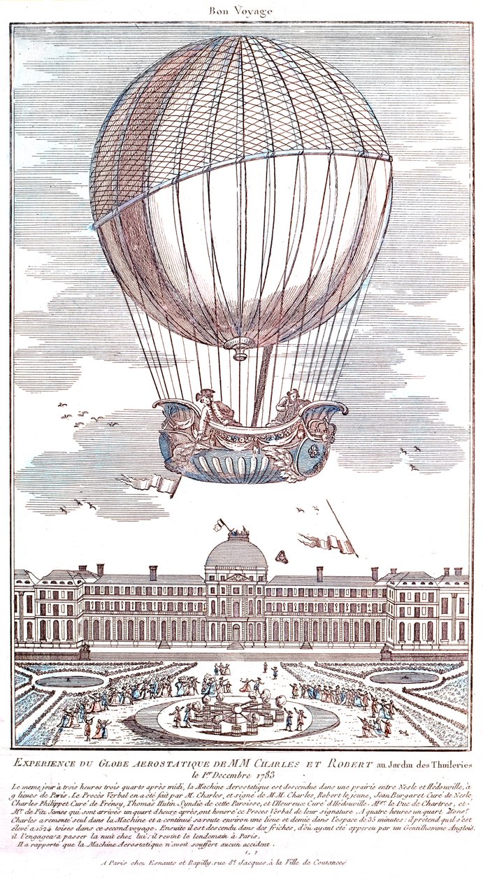 Primo volo umano con pallone a idrogeno, 1783 da French School