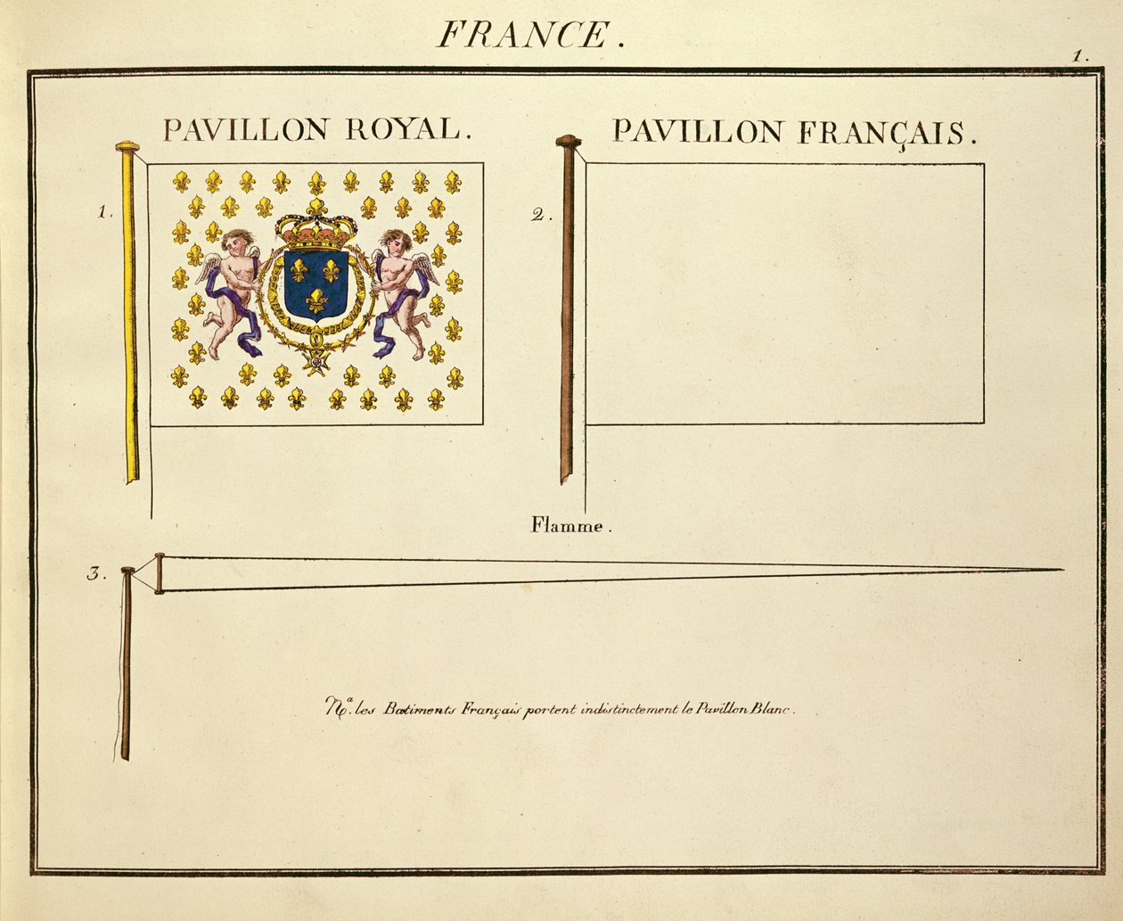 Bandiera di Luigi XVIII e Carlo X, re di Francia, da Pavillons des Puissances Maritimes da French School