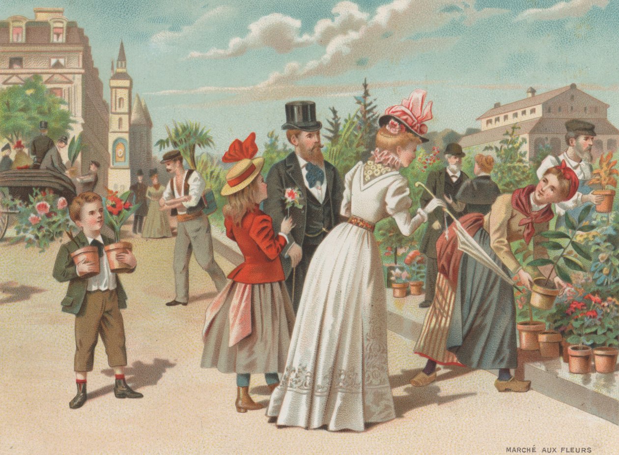 Mercato dei fiori (chromolitho) da French School