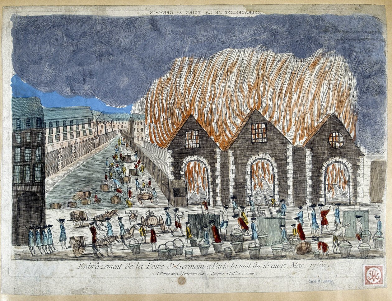 Fiera di Saint Germain a Parigi, la notte del 16-17 marzo 1762 - incisione da French School
