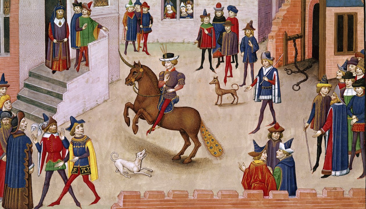 Fol.17v Come Alessandro Magno (356-323 a.C.) Montò Bucefalo, dalla Histoire du Grand Alexandre 1460 da French School