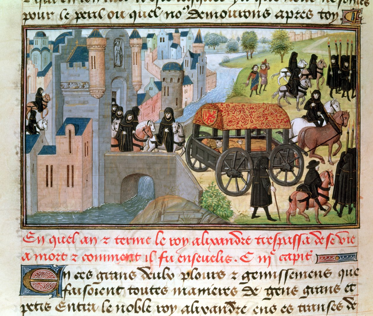 Come Alessandro Magno (356-323 a.C.) morì e fu sepolto, dal manoscritto di Jean Vauquelin, da Histoire du Grand Alexandre, 1460 da French School