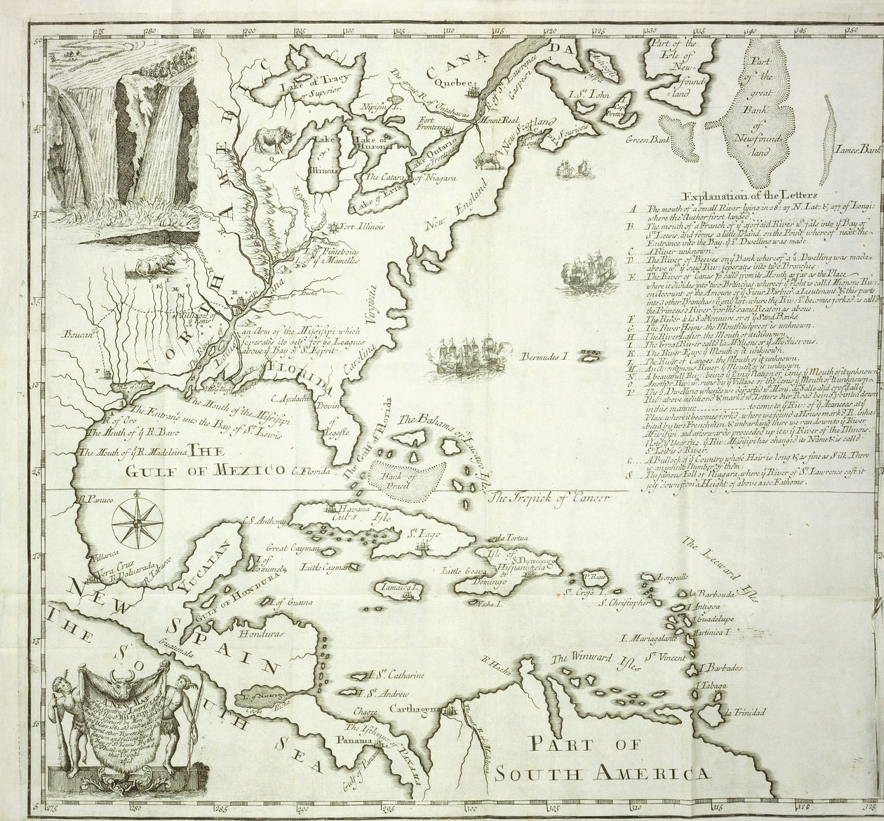 Mappa pieghevole della costa atlantica del Nord America, 1714 da French School