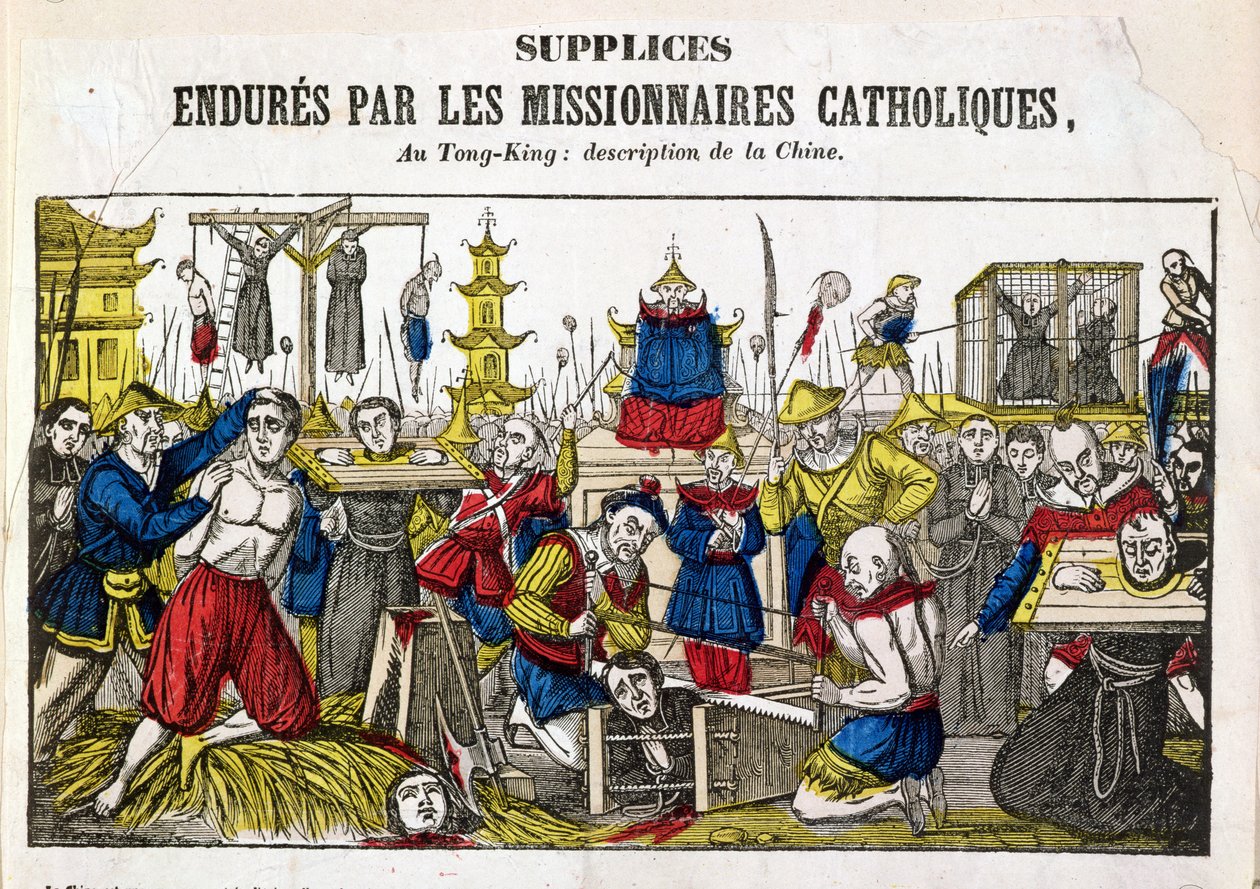 Forme di tortura subite dai missionari cattolici a Tonkin, Cina, 1840 da French School