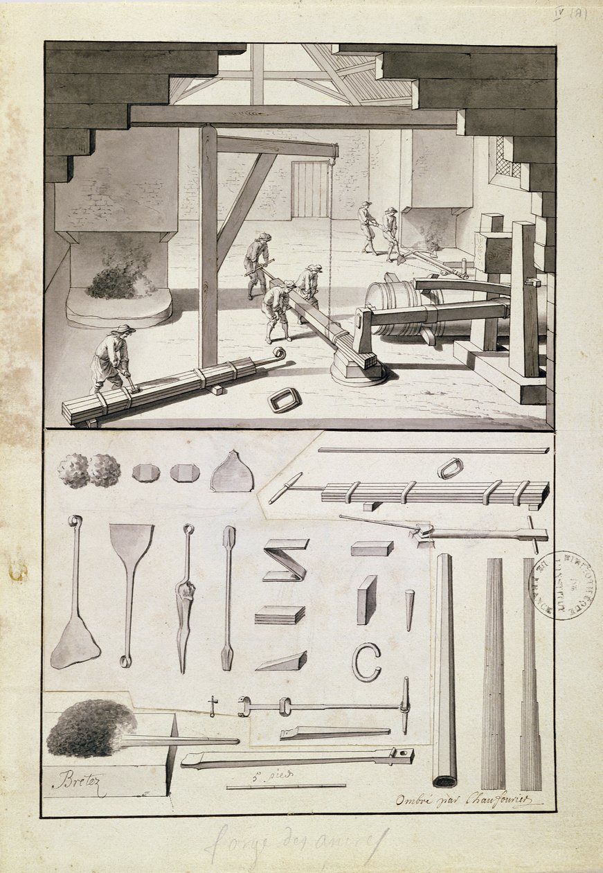Fonderia, disegno per la Description des Arts et Métiers, di L. Simonneau, che ispirò Diderot per l