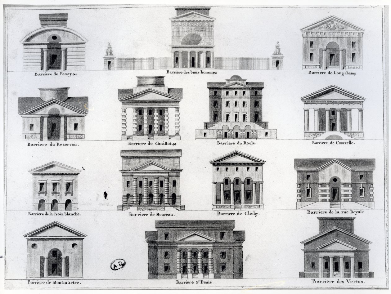 Quattordici delle barriere progettate da Claude Nicolas Ledoux per il Muro dei Fermiers-Généraux che circonda Parigi da French School