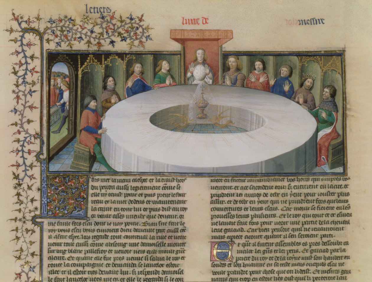 Fr.120 f.524v I Cavalieri della Tavola Rotonda da La storia di Lancillotto, da La Quite de Saint Graal da French School
