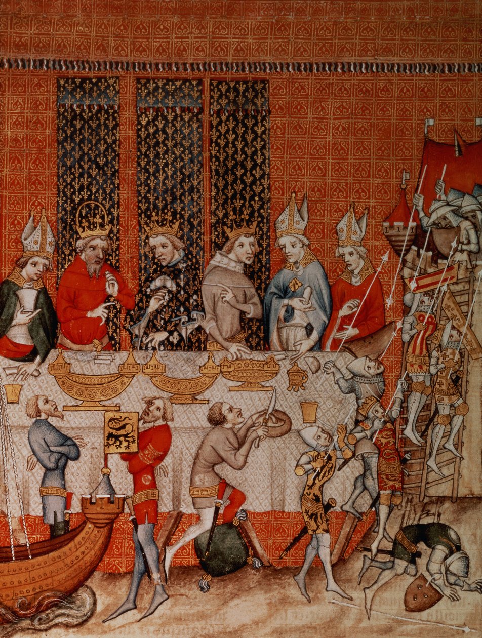 Fr 2813 f.473 Scena di banchetto, dalle Grandes Chroniques de France, 1375-79 da French School