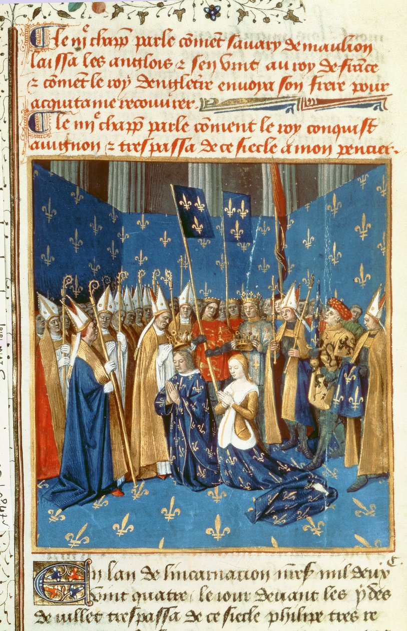 Incoronazione di Luigi VIII (1187-1226) e Bianca di Castiglia a Reims alla presenza del Re di Gerusalemme da French School