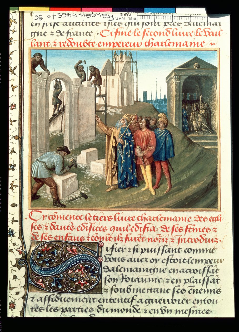 Fr 6465 f.96 Costruzione della Chiesa di Aix La Chapelle da Carlo Magno (742-814) da French School
