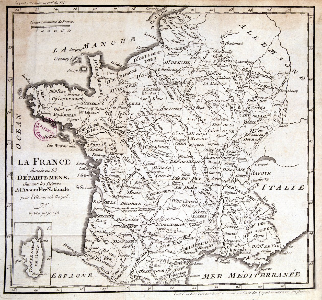Francia divisa in 83 dipartimenti secondo i decreti dell