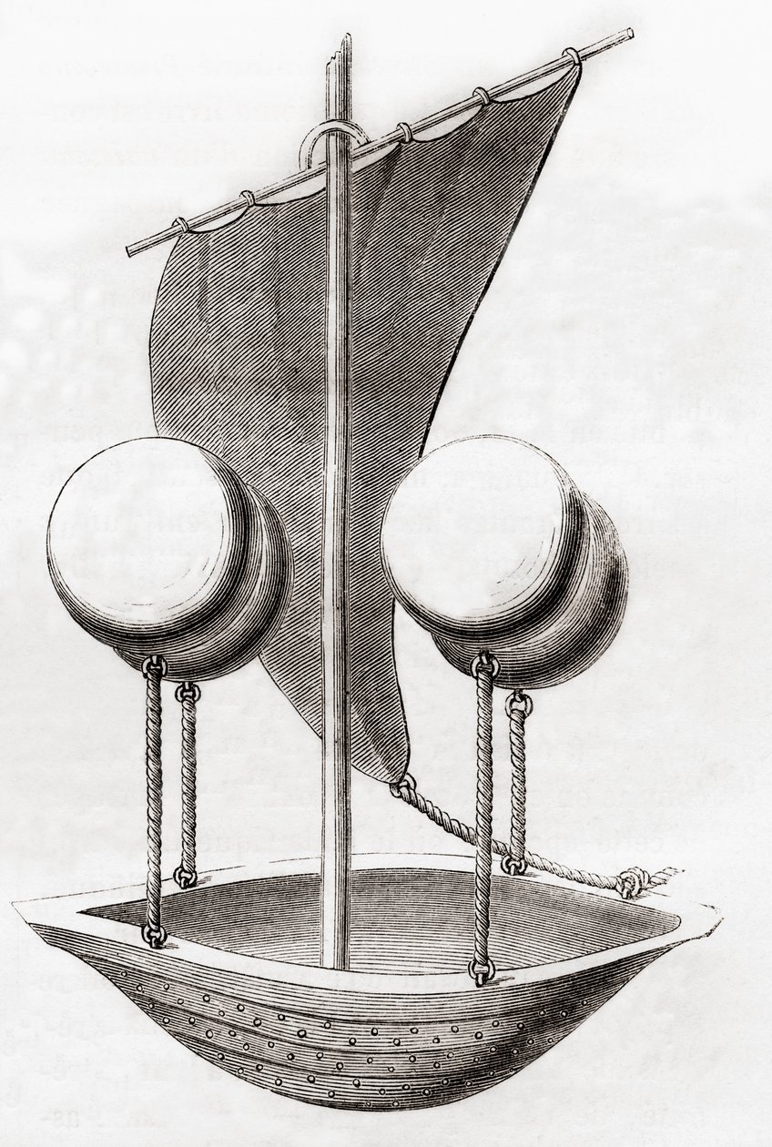 Concetto di barca volante di Francesco Lana de Terzi c.1670, da Les Merveilles de la Science, pubblicato c.1870 da French School