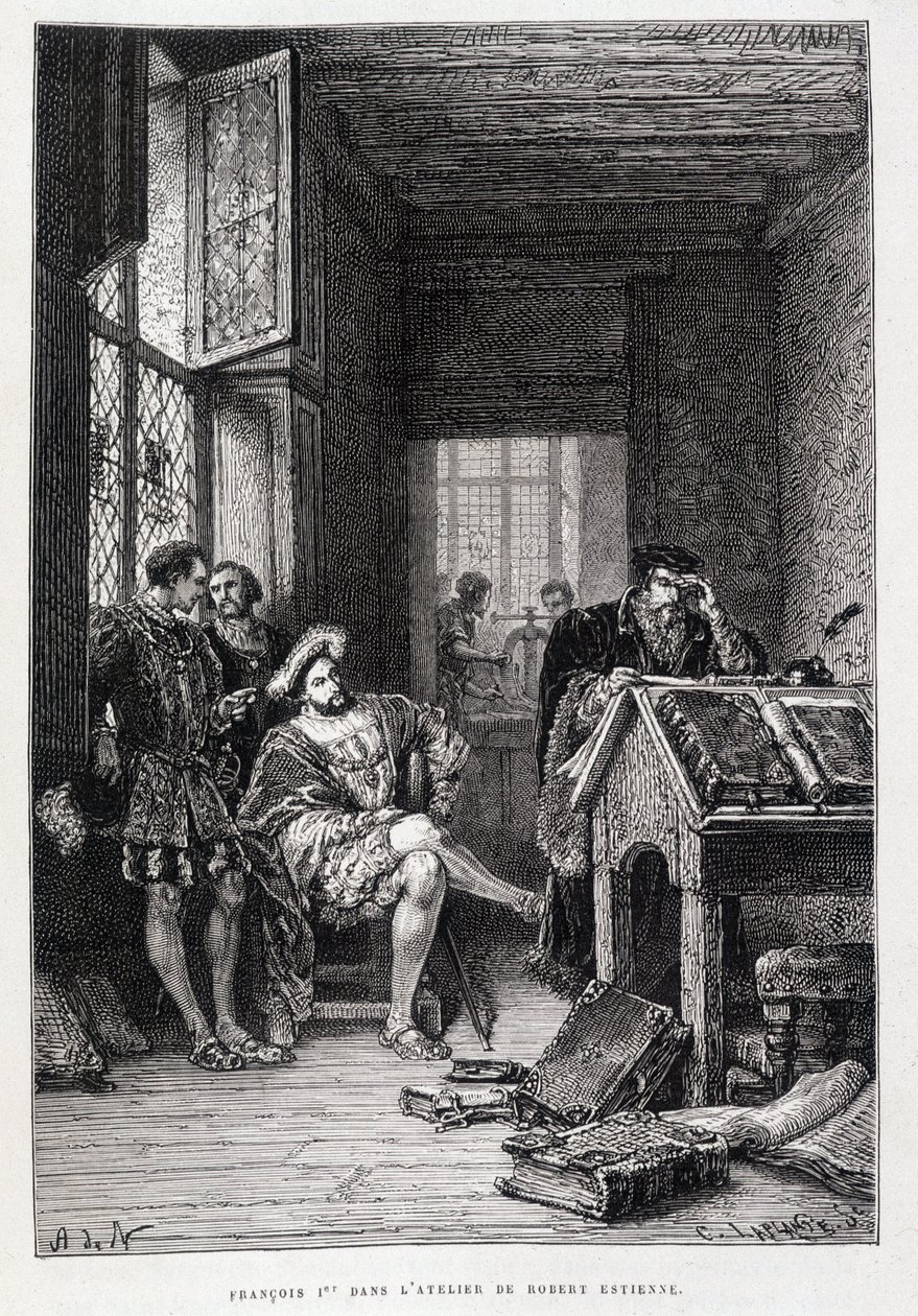 Francesco I nello studio di Robert Estienne - incisione da French School