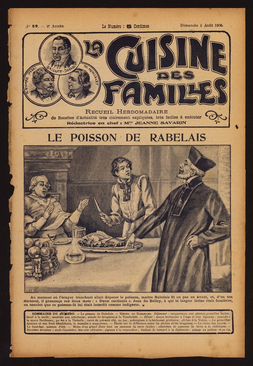 Francois Rabelais che avverte il cardinale Jean du Bellay di non mangiare un pesce (incisione) da French School