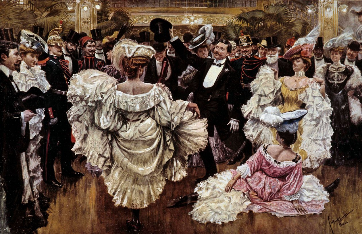 Danzatrici di cancan francese durante uno spettacolo in un cabaret, inizio del XX secolo da French School