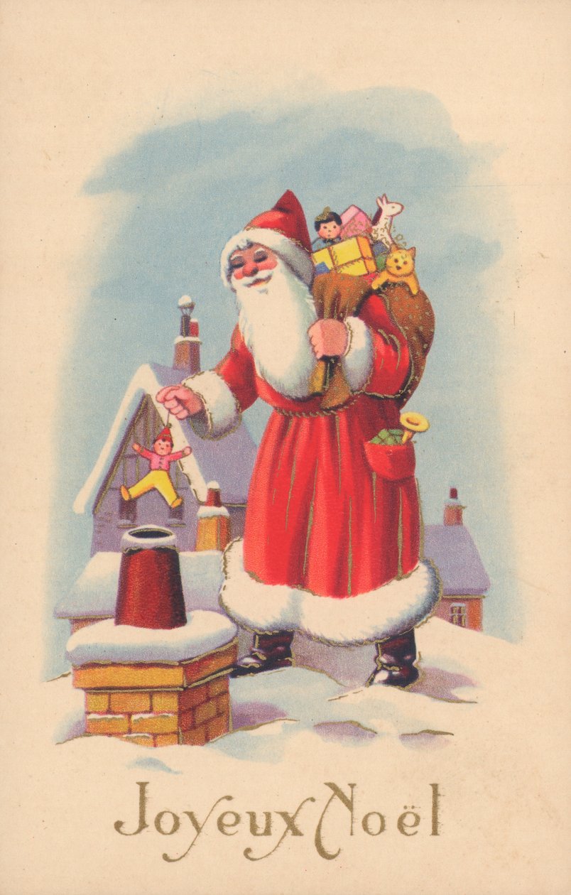 Biglietto di Natale francese (litografia a colori) da French School