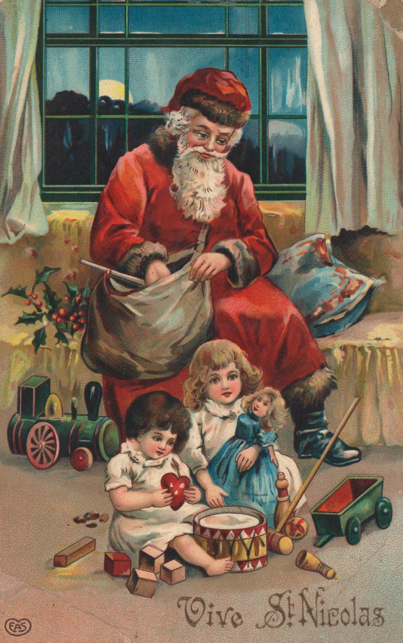 Biglietto di Natale francese (litografia a colori) da French School